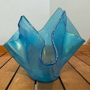 Blue Art Glass Tealight Holder